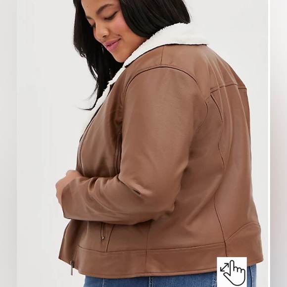 🍁NWT TORRID 3X(22-24) SHERPA LINED COGNAC BOMBER JACKET - Picture 9 of 14